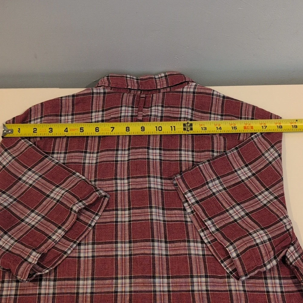 Banana Republic Men's Medium Linen Camden Standard Fit Short Sleeve Plaid Shirt